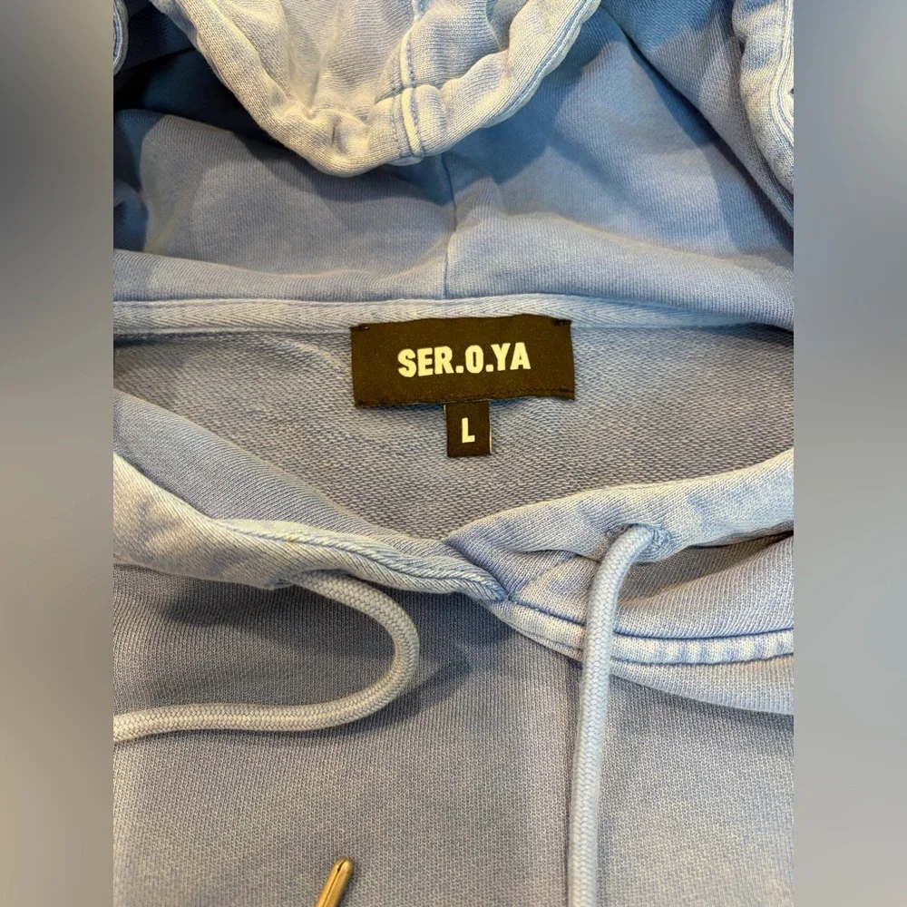 SER.O.YA Size:L Women Rory Blue Hoodie Sweatshirt Dress 100% Cotton - Picture 4 of 14